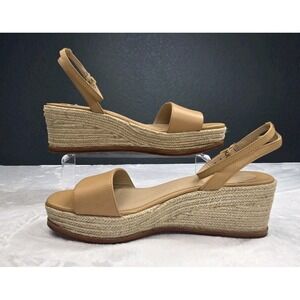 Lauren Ralph Lauren Leather Espadrille Platform Wedge Sandals Size 10 Tan Buff